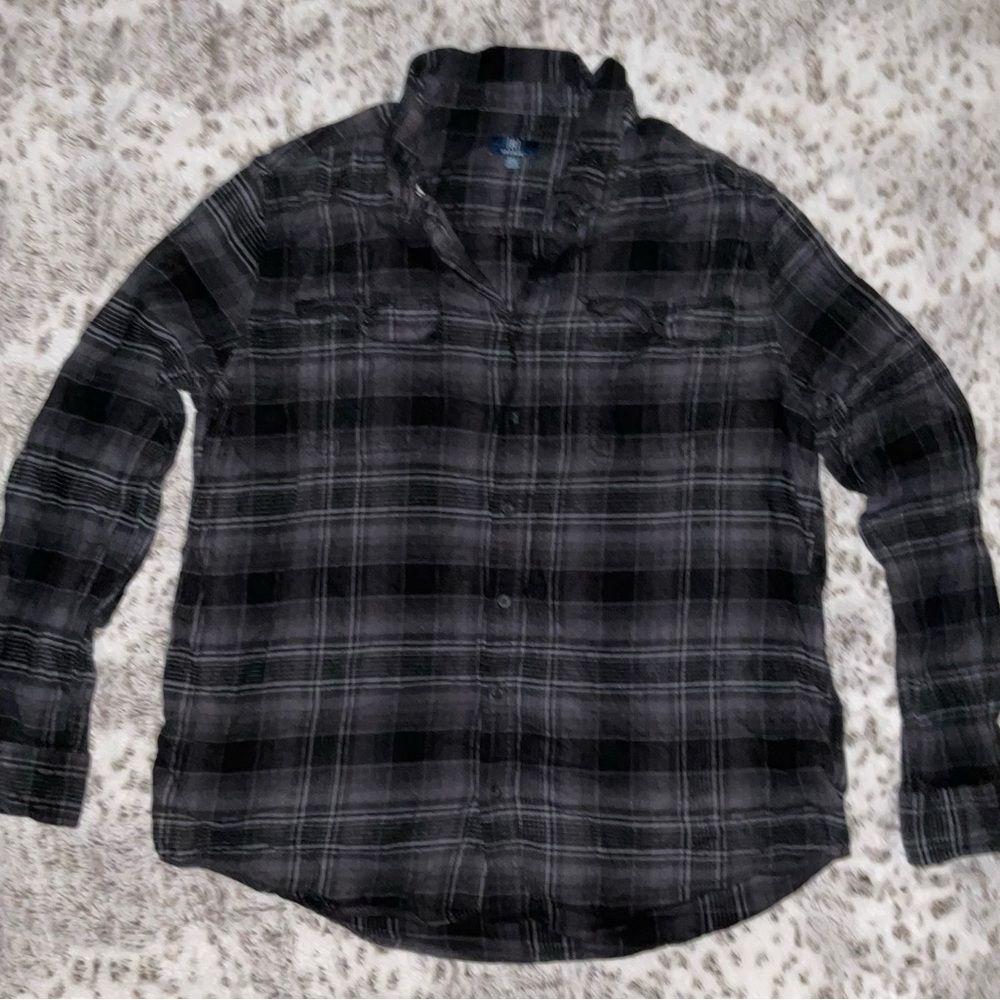George Charcoal and Light Gray Plaid Shirt